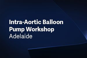 Dark blue banner with text: Intra-Aortic Balloon Pump Workshop, Adelaide.