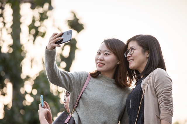 Women taking selfie