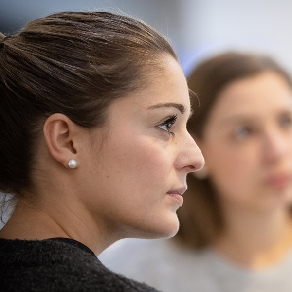 Profile of the woman looking