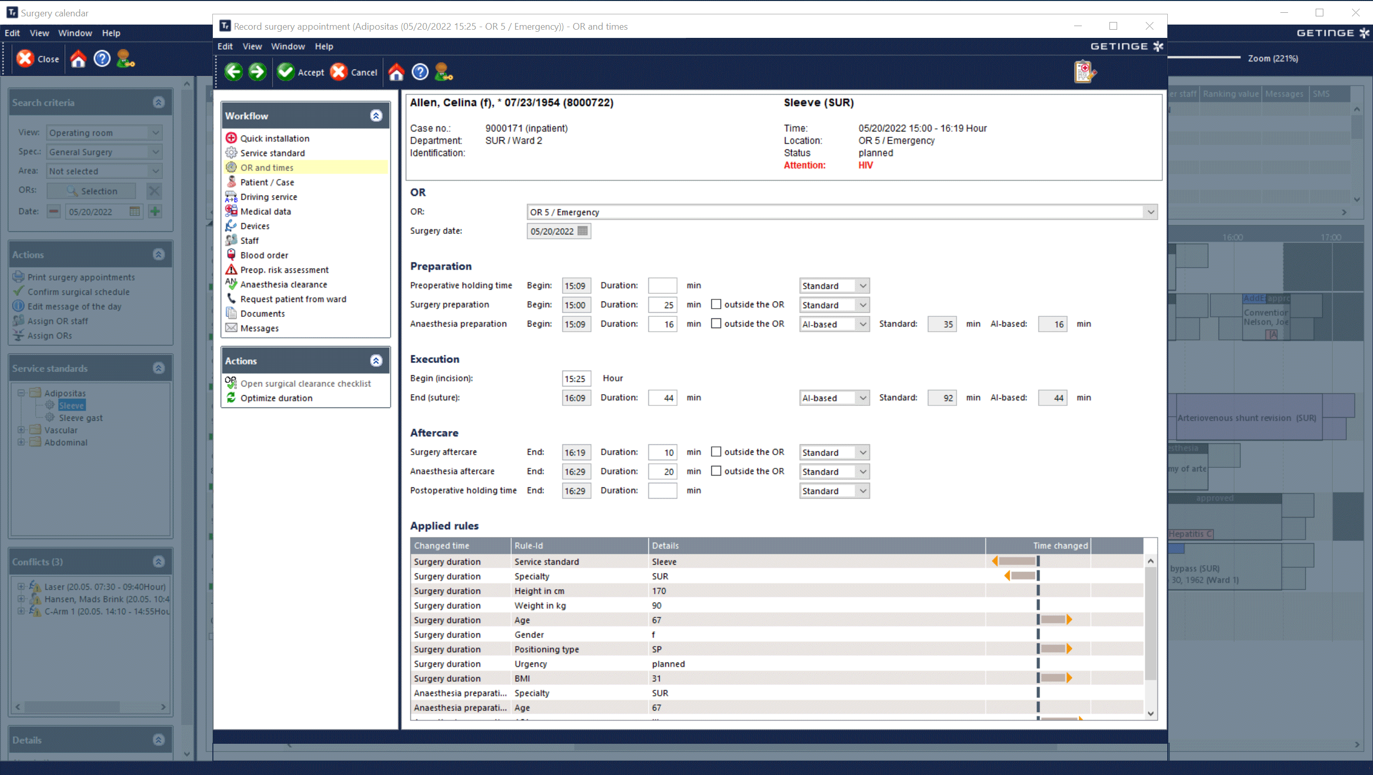 Screen of Torin Optimization prediction of surgery times with artifical intelligence