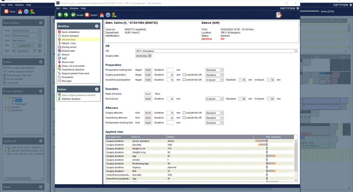 Screen of Torin Optimization prediction of surgery times with artifical intelligence