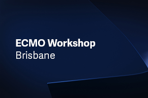 Dark blue background with white text: ECMO Workshop Brisbane.
