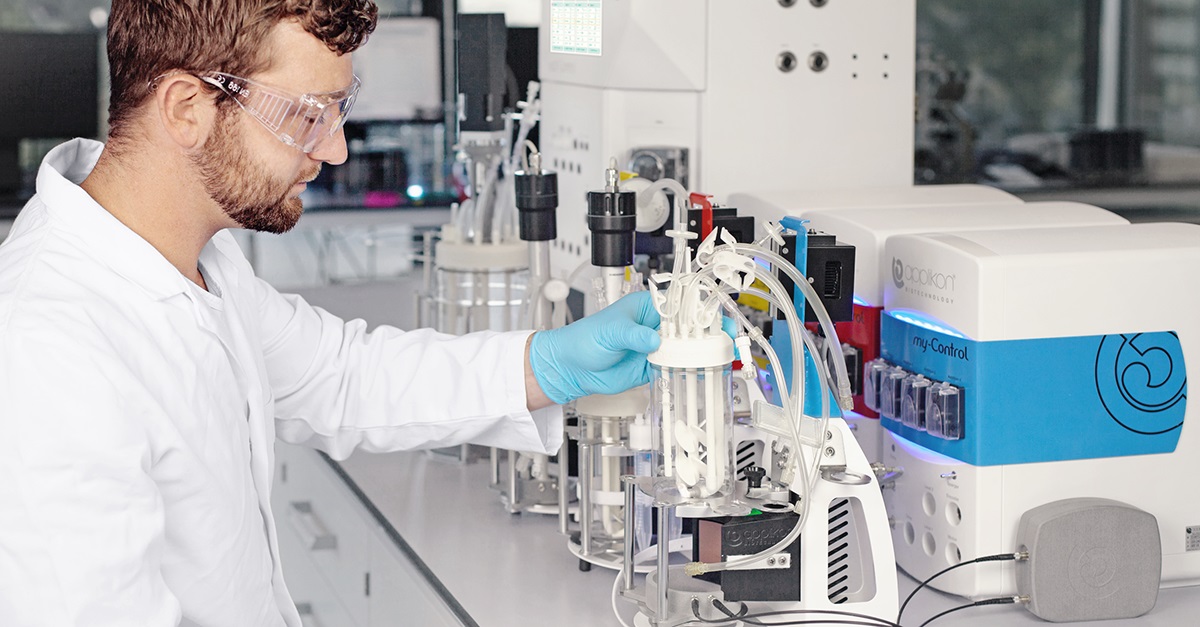 Scientist with Applikon my-Control in lab Scientist with Applikon my-Control in lab