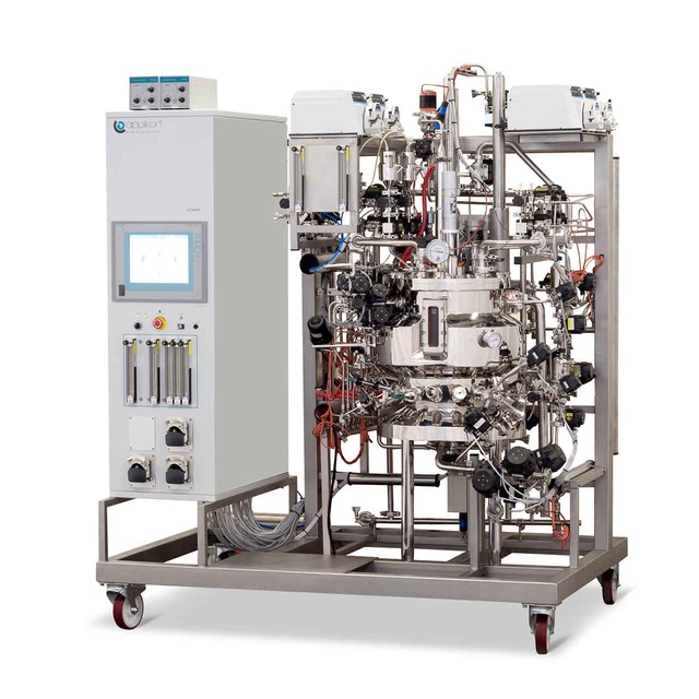 The BioPilot stainless steel bioreactor system on skid