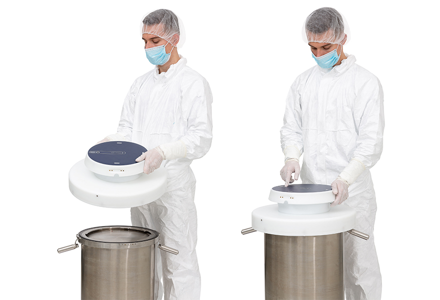 An operator using a DPTE® Transfer Leak Testers (TLT) to test the integrity of a DPTE® Stainless Steel Beta containers An operator using a DPTE® Transfer Leak Testers (TLT) to test the integrity of a DPTE® Stainless Steel Beta containers