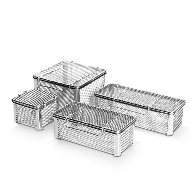 Fine-mesh baskets are ideal for holding small, sharp instruments during the washing and disinfection processes