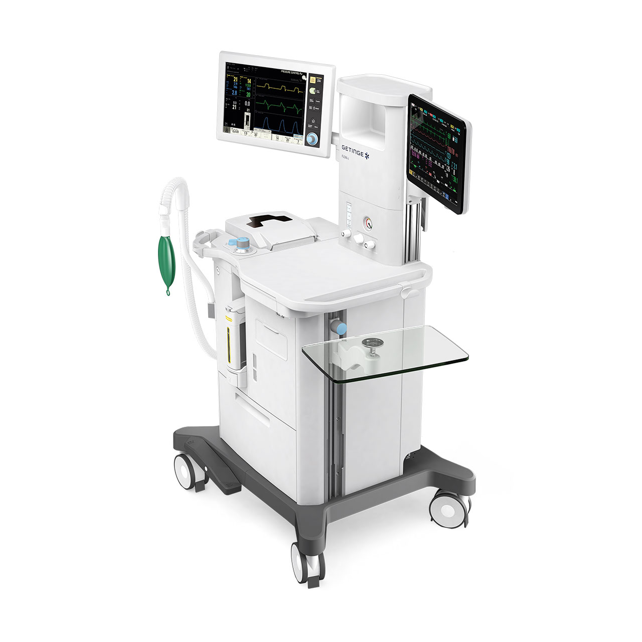 Getinge’s compact anesthesia machine Flow-c has 215 cm multipurpose rails for mount monitors, tables and accessories.