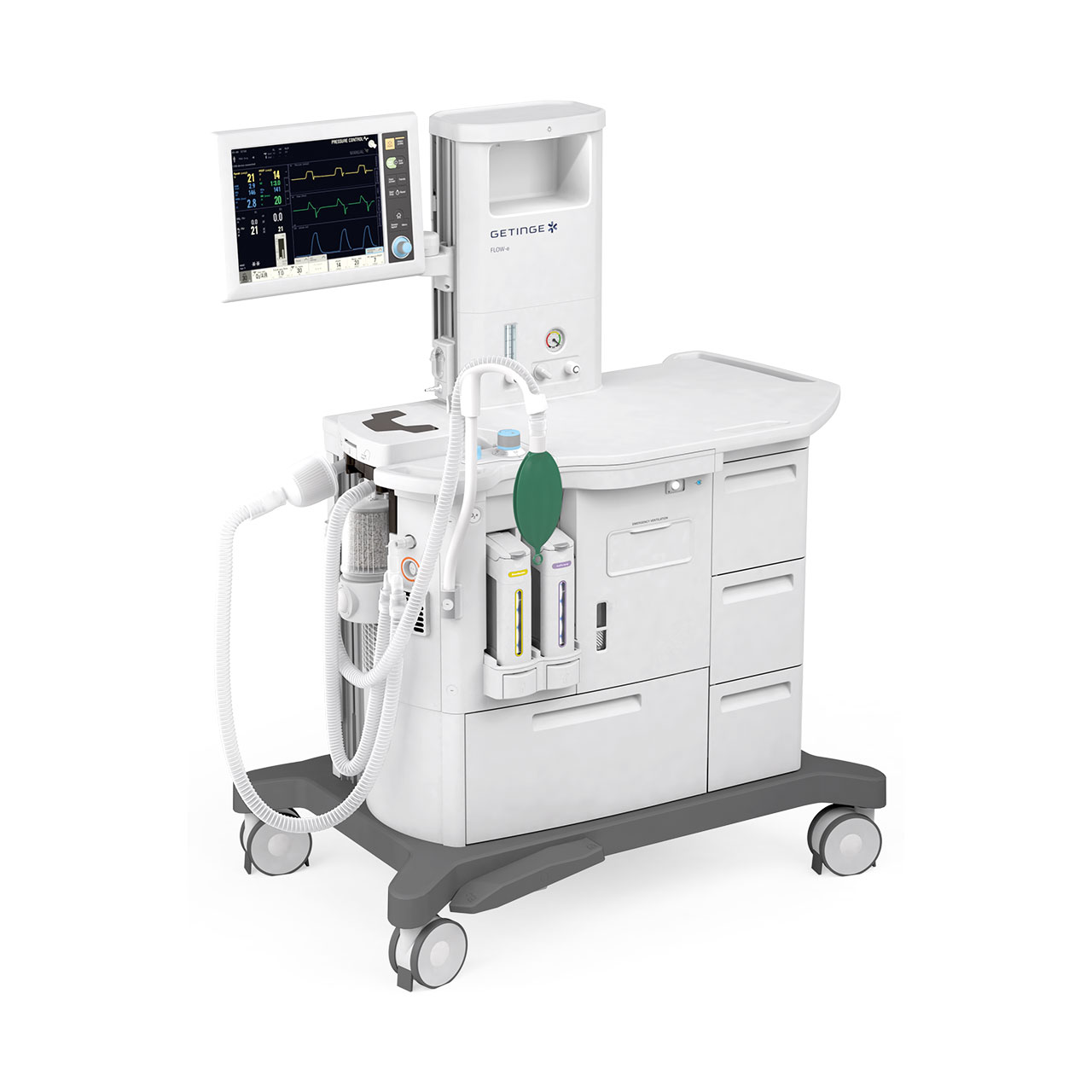 Getinge Flow-e anesthesia machine is our extended model for a streamlined workflow in the OR