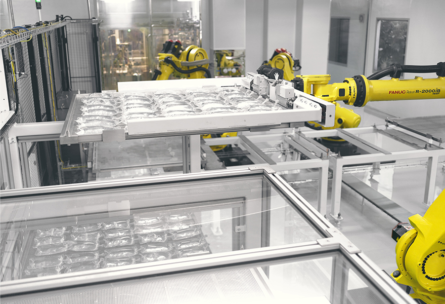 Automated loading handling system stacking shelves of IV bags
