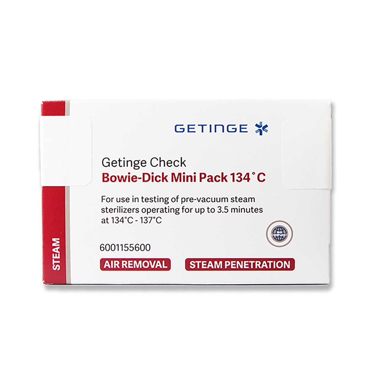 Getinge Check Bowie-Dick Mini Pack is for use in testing pre-vacuum steam sterilizers operating at 134C - 137C