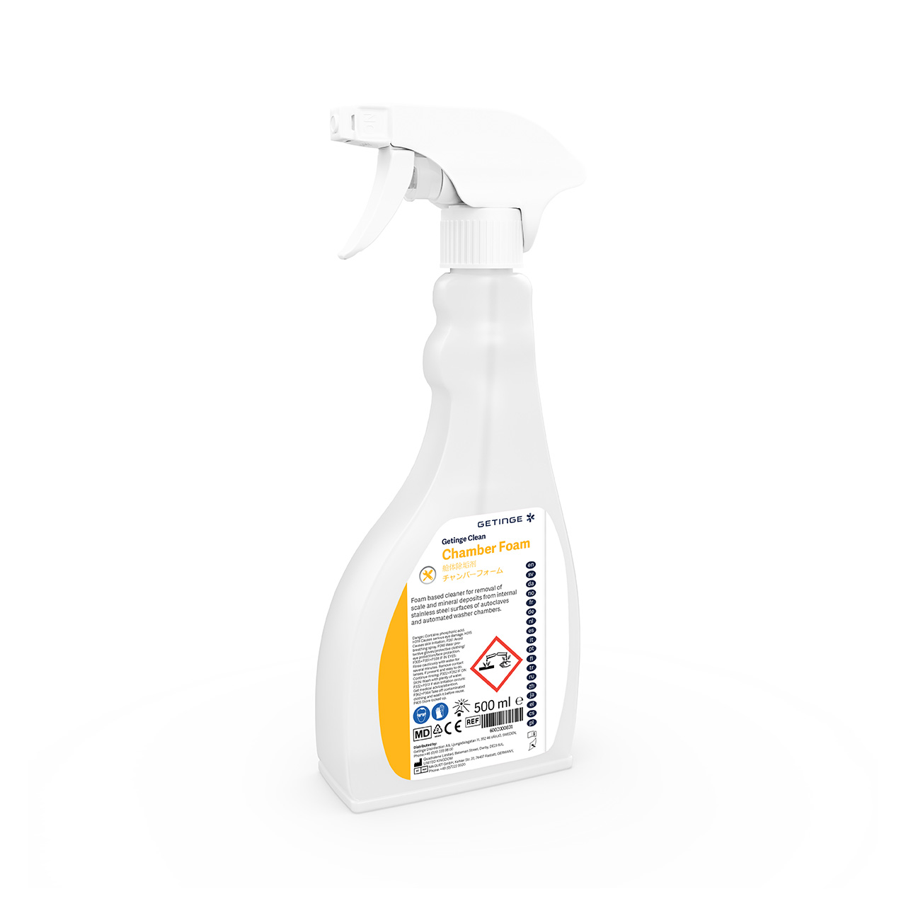 Getinge Clean Chamber Foam is a ready-to-use acid cleaner available in 500 ml trigger sprayer
