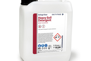 Getinge Clean Heavy Soil Detergent is a stronger alkaline-based cleaner for heaviliy soiled dried items.