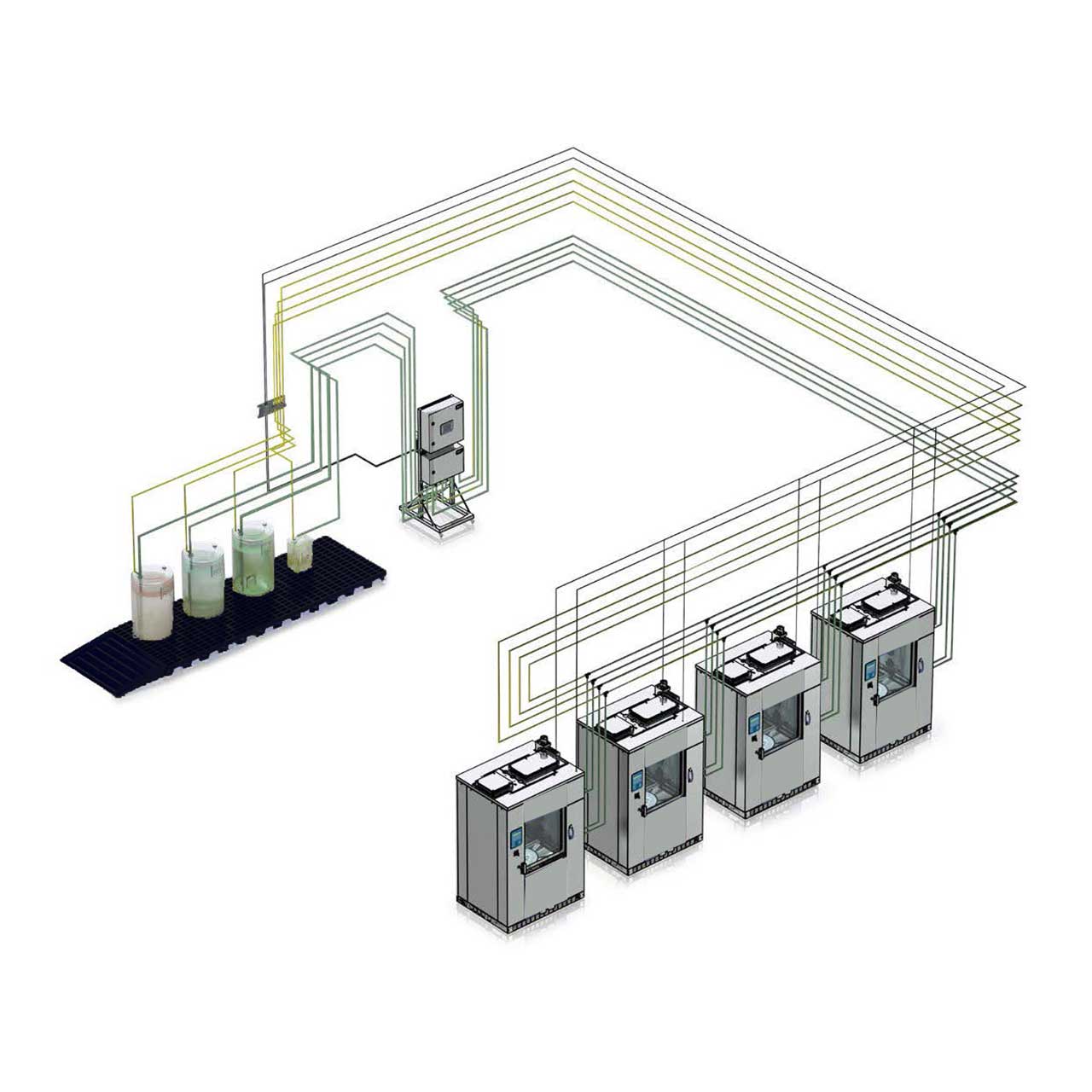 Getinge CMS is a central dosing system that maintains the correct level of detergent for up to 15 washer-disinfectors