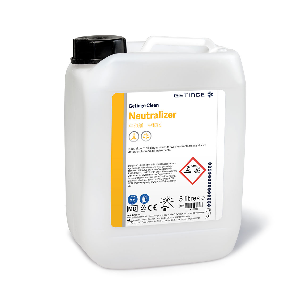 Getinge Clean Neutralizer is used to neutralize alkaline residues following the main wash phase.