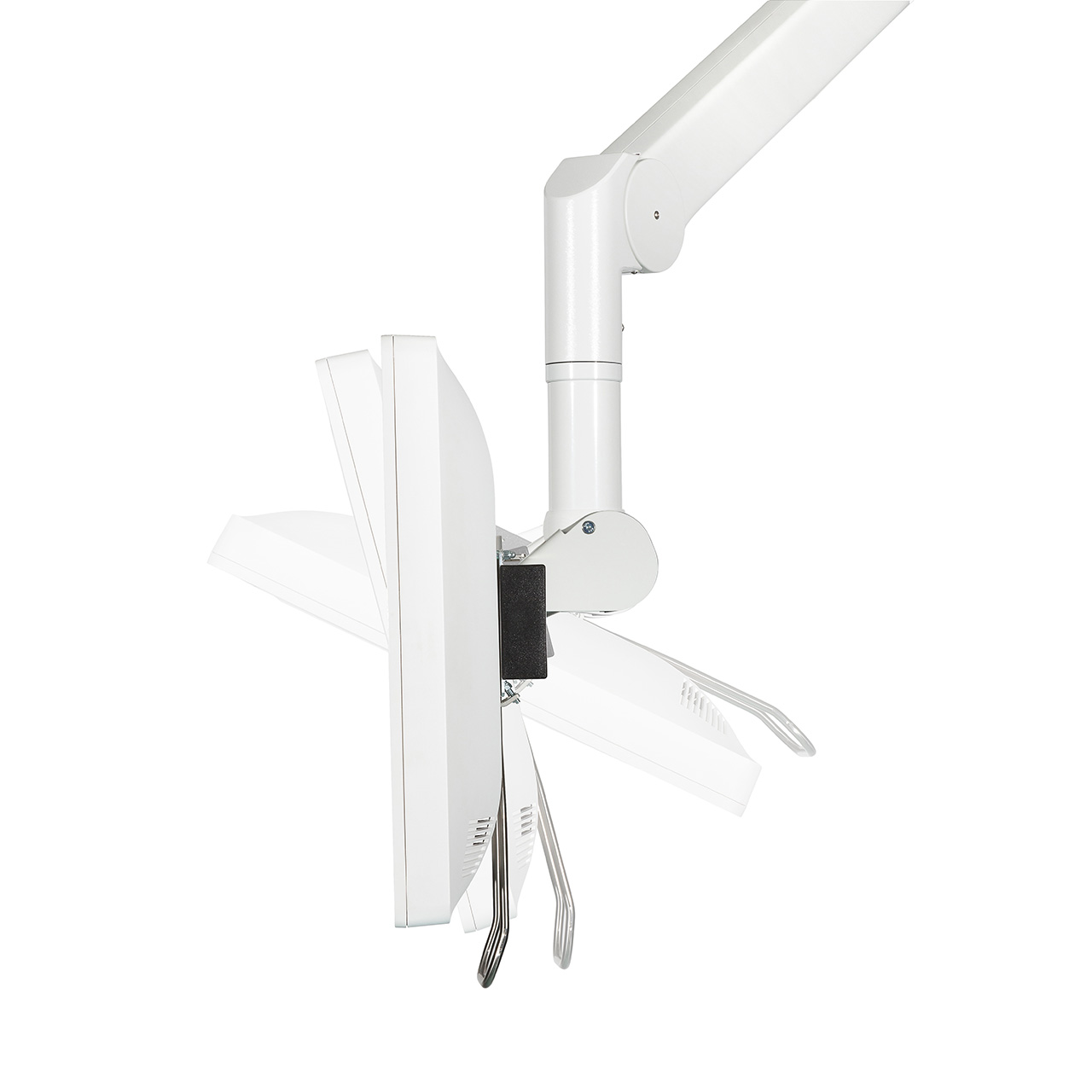 Tilt and adjust the Getinge flat screens vertically or horizontally to best meet the positioning requirements of each surgical procedure, whether the surgeon is seated or standing.