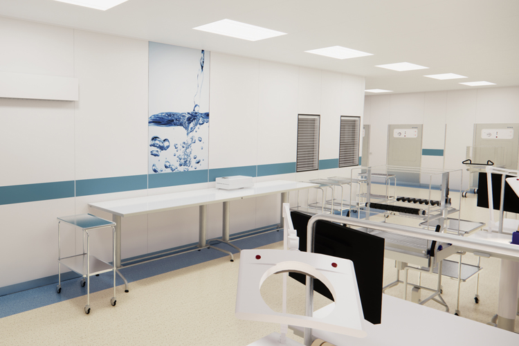 Stainless steel wall elements are modular, flexible, easy-to-clean, antibacterial. Stainless steel wall elements are modular, flexible, easy-to-clean, antibacterial.