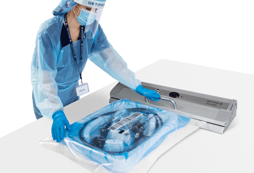 Operator working with Getinge Vac-a-Scope system for flexible endoscopes Operator working with Getinge Vac-a-Scope system for flexible endoscopes
