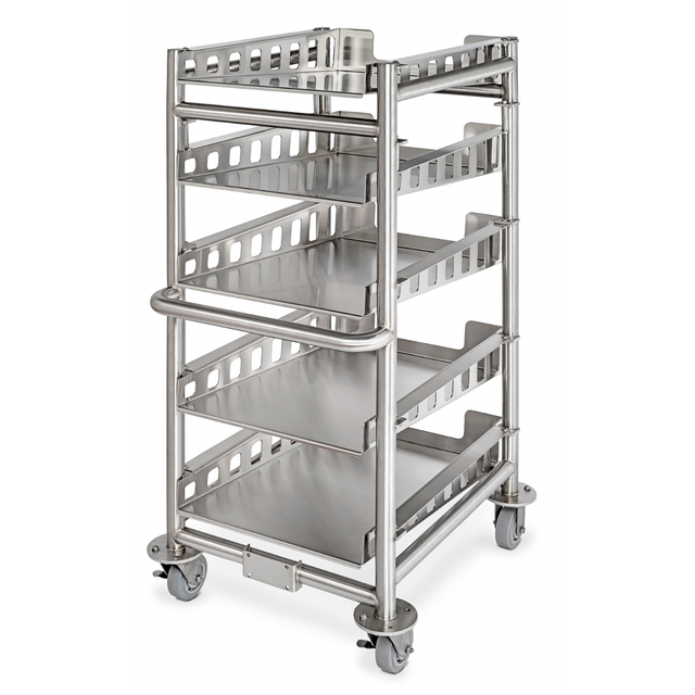 The Harvest Cart features a sturdy welded stainless steel frame that occupies minimal floor space