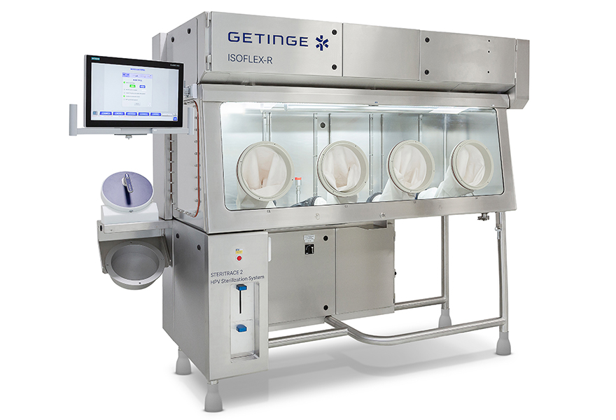4-Glove ISOFLEX-R isolator with ETF ventilation and an integrated glove leak tester