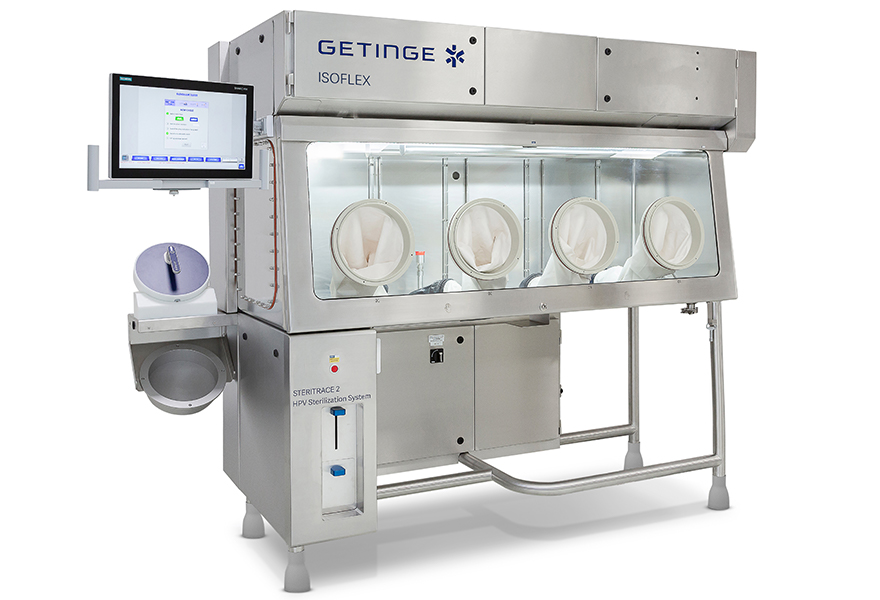 4-Glove ISOFLEX isolator with ETF ventilation and an integrated glove leak tester