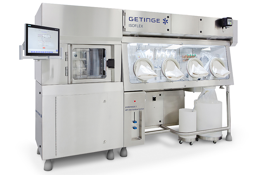 A 4-glove ETF ISOFLEX isolator with a hatch and two DPTE® Alpha rapid transfer ports A 4-glove ETF ISOFLEX isolator with a hatch and two DPTE® Alpha rapid transfer ports