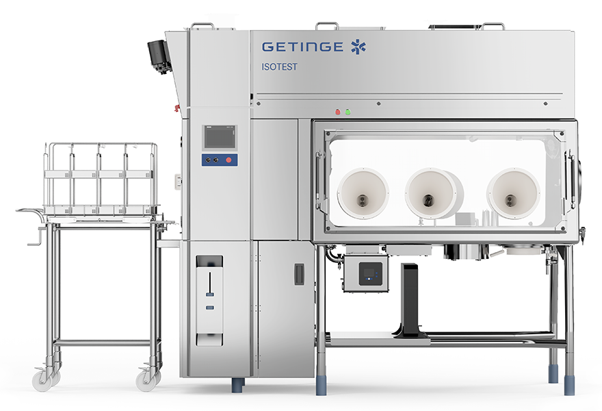 A 6-glove double workstation ISOTEST isolator with a hatch and two DPTE® Alpha rapid transfer ports A 6-glove double workstation ISOTEST isolator with a hatch and two DPTE® Alpha rapid transfer ports