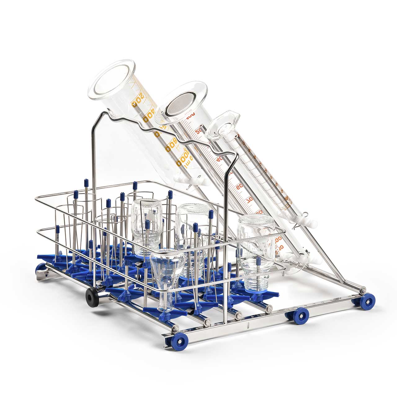 A mixed rack with cylinders and injectors as loading equipment for Getinge Lancer Ultima Laboratory Washer