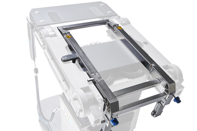 close up of how the traction adapter fits with Getinge operating table 