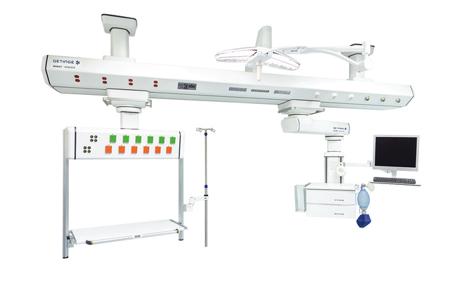 Maquet Moduevo Bridge ceiling supply unit, a horizontal ceiling supply unit to accomodate architectural constraints