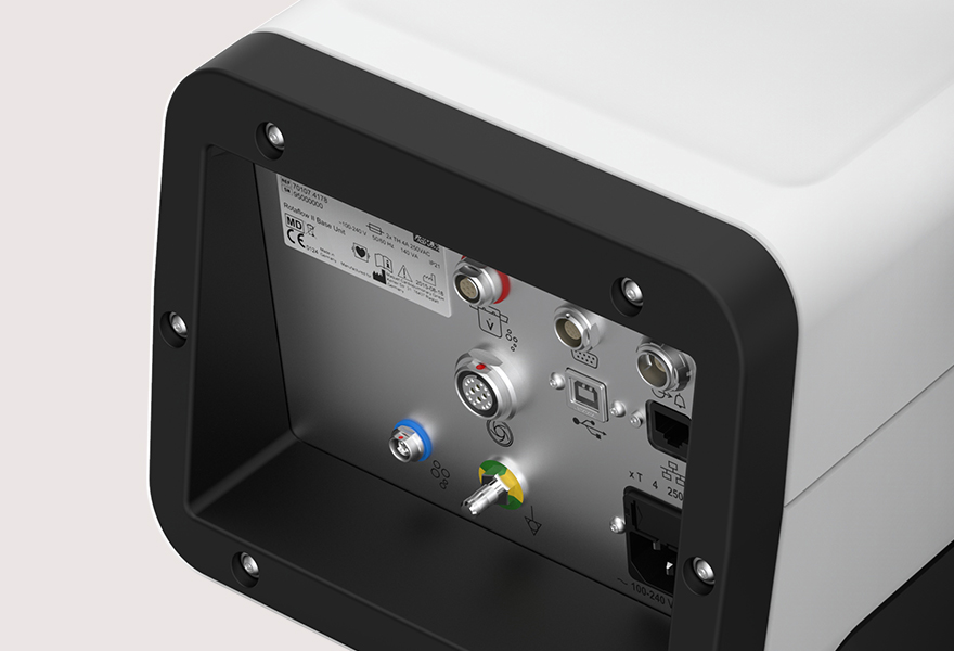 Getinge Rotaflow II interfaces to external devices with an alarm outlet connection, serial ports and Ethernet. Getinge Rotaflow II interfaces to external devices with an alarm outlet connection, serial ports and Ethernet.