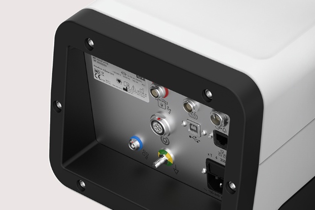Getinge Rotaflow II interfaces to external devices with an alarm outlet connection, serial ports and Ethernet.
