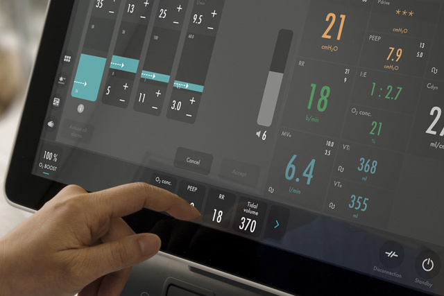 Hand depicting efficient human and Servo-c ventilator interface