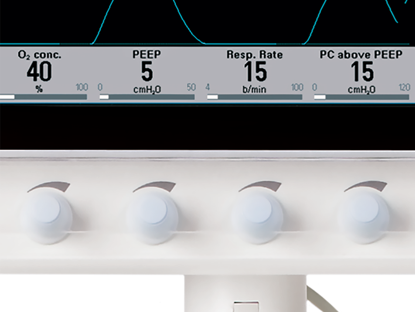 Getinge Servo-s mechanical ventilator showing ventilator control knobs