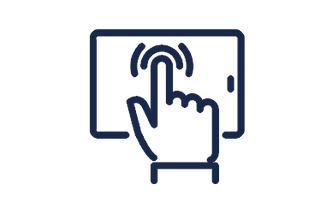 Icon showing a tablet and a hand with a finge touching the tablet