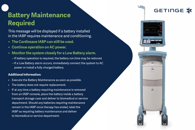 Cardiosave IABP: Battery maintenance mesages postcard