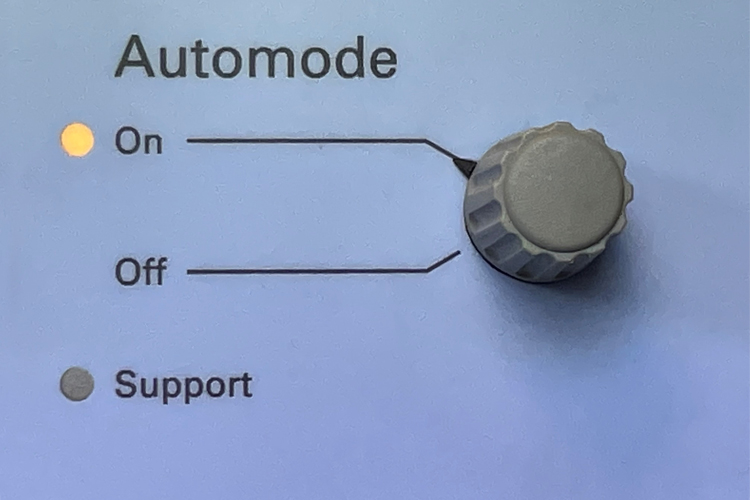 Close-up detail of mechanical ventilation Automode on off dial 