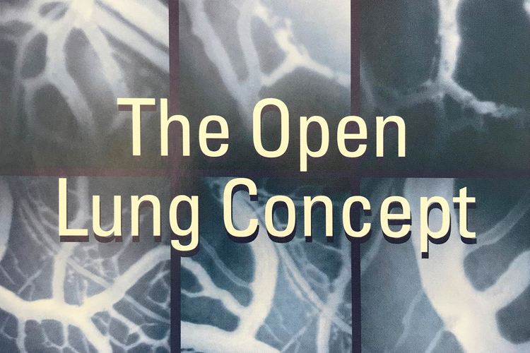 Marketing advertisement for the Open Lung Tool showing X-ray of lungs overlaid with the words The Open Lung Concept 