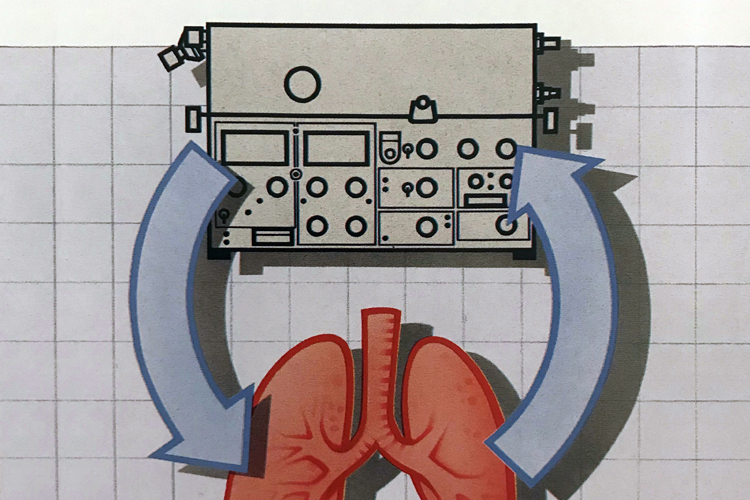 Graphic illustration depicting the Servo mechanical ventilator control system delivering accurate flow to the patients lungs 