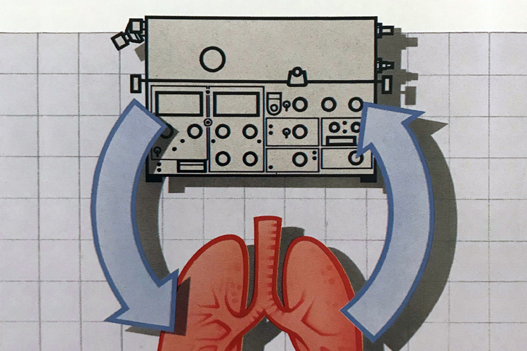 Graphic illustration depicting the Servo mechanical ventilator control system delivering accurate flow to the patients lungs Graphic illustration depicting the Servo mechanical ventilator control system delivering accurate flow to the patients lungs