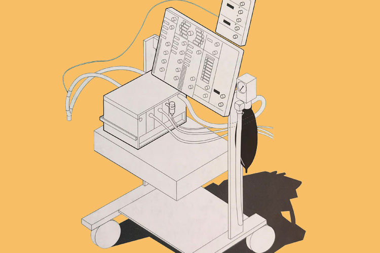 Technical illustration of Servo 300 nitric oxide NO mechanical ventilator with NO delivery system and mobile cart Technical illustration of Servo 300 nitric oxide NO mechanical ventilator with NO delivery system and mobile cart