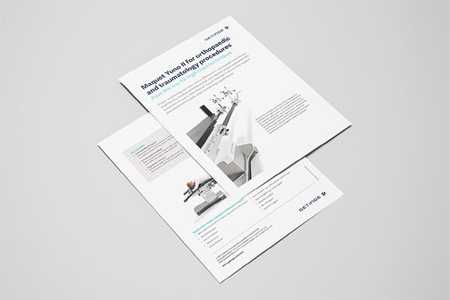 Two overlapping medical brochures on orthopedics and traumatology, featuring equipment illustrations.