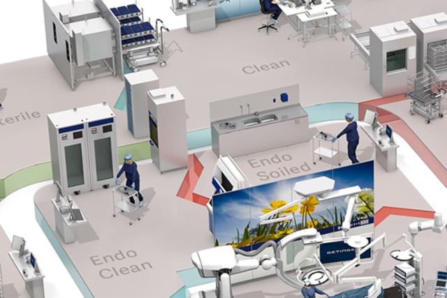 Illustration showing hospital cleaning and disinfection workflow
