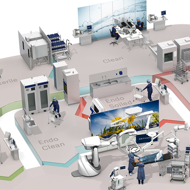 Illustration showing hospital cleaning and disinfection workflow Illustration showing hospital cleaning and disinfection workflow
