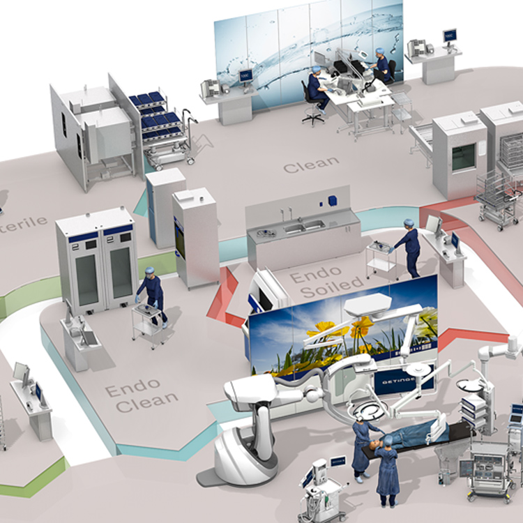 Illustration showing hospital cleaning and disinfection workflow