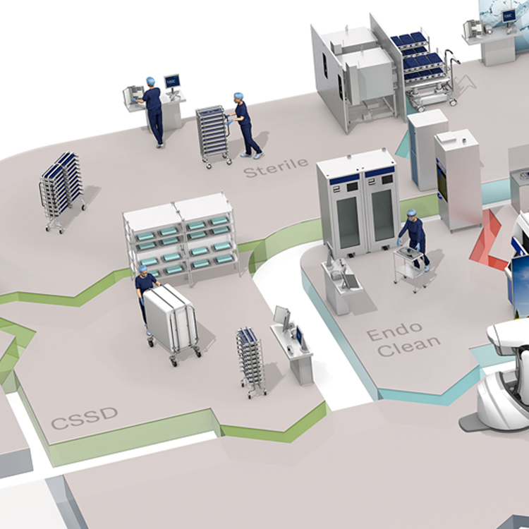 Illustration showing hospital sterile workflow Illustration showing hospital sterile workflow